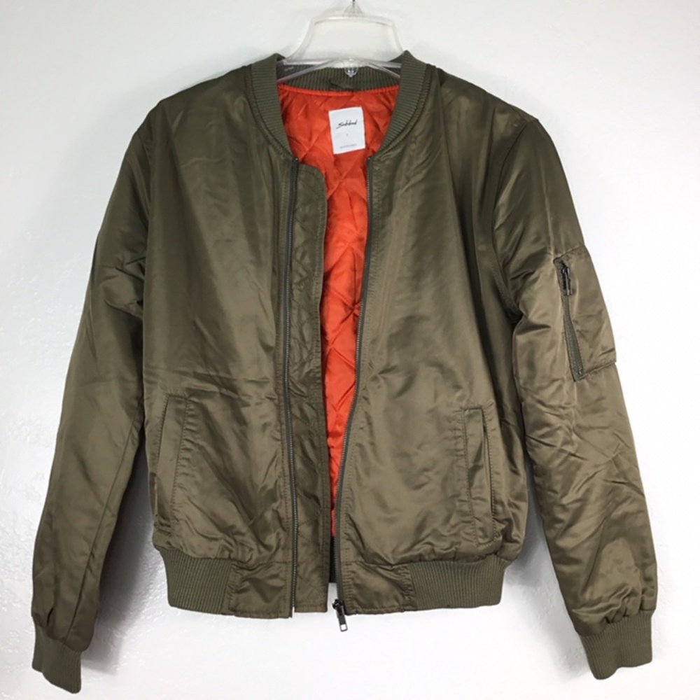 Subdued Puffer Bomber Jacket Army Green/orange